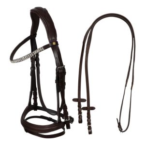 Black leather anatomical bridle with rhinestones