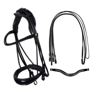 Leather dressage bridle with anatomical headpiece