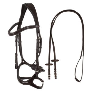 Snaffle bridle with anatomical curved noseband